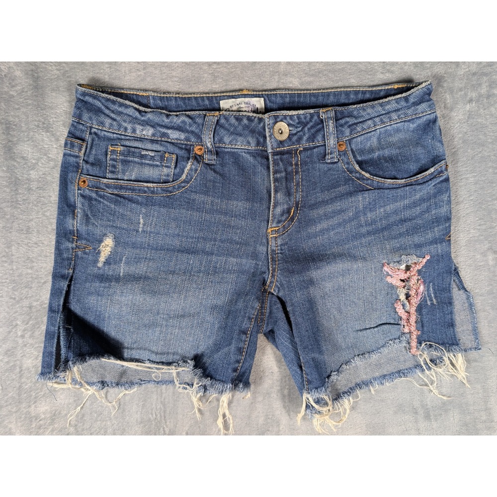 Aeropostale Women's Distressed Cut Off Denim Shorts Blue‎ Size 5/6 Crochet Inlay